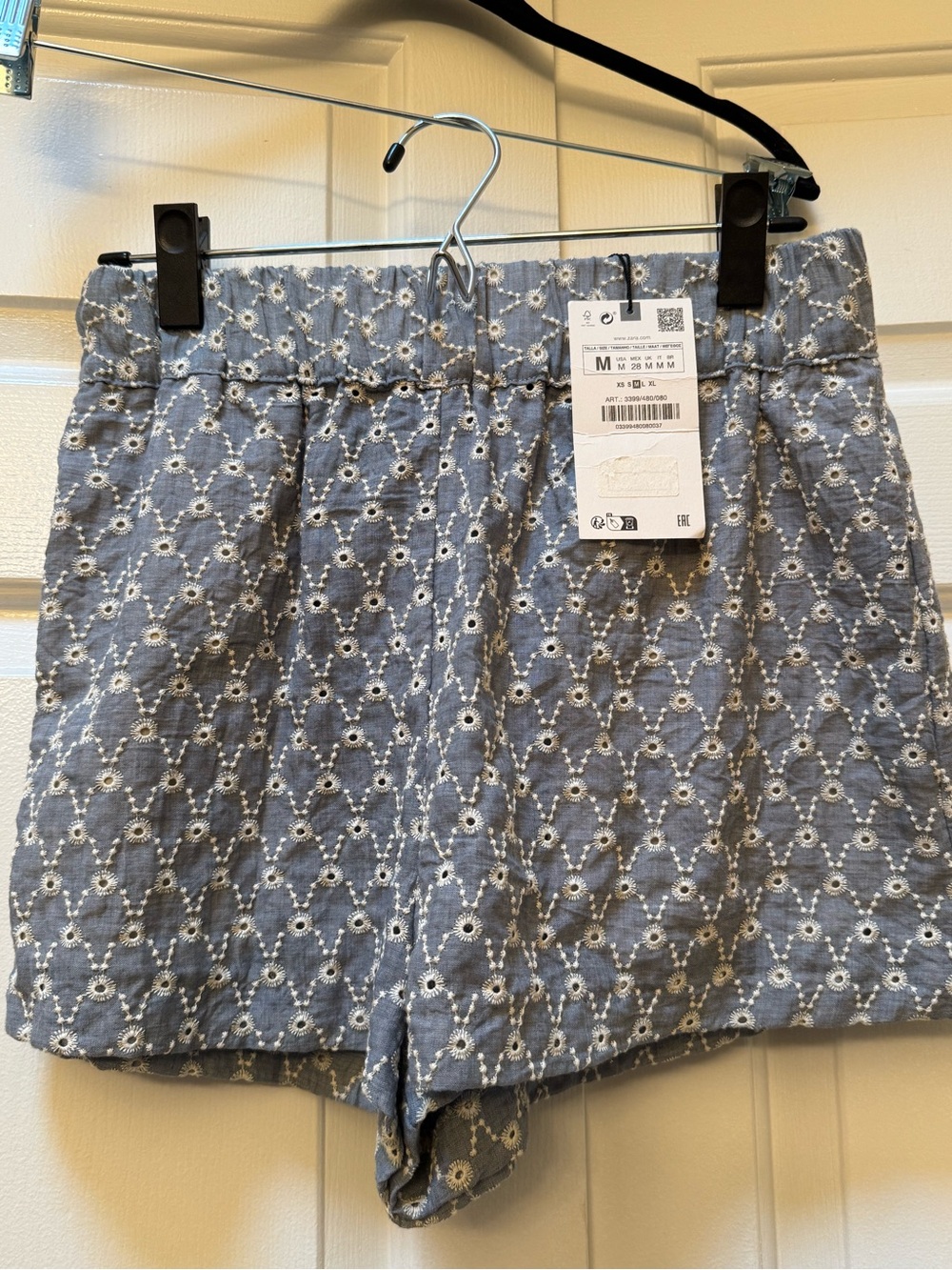 Zara Blue Eyelet High Waist Shorts
